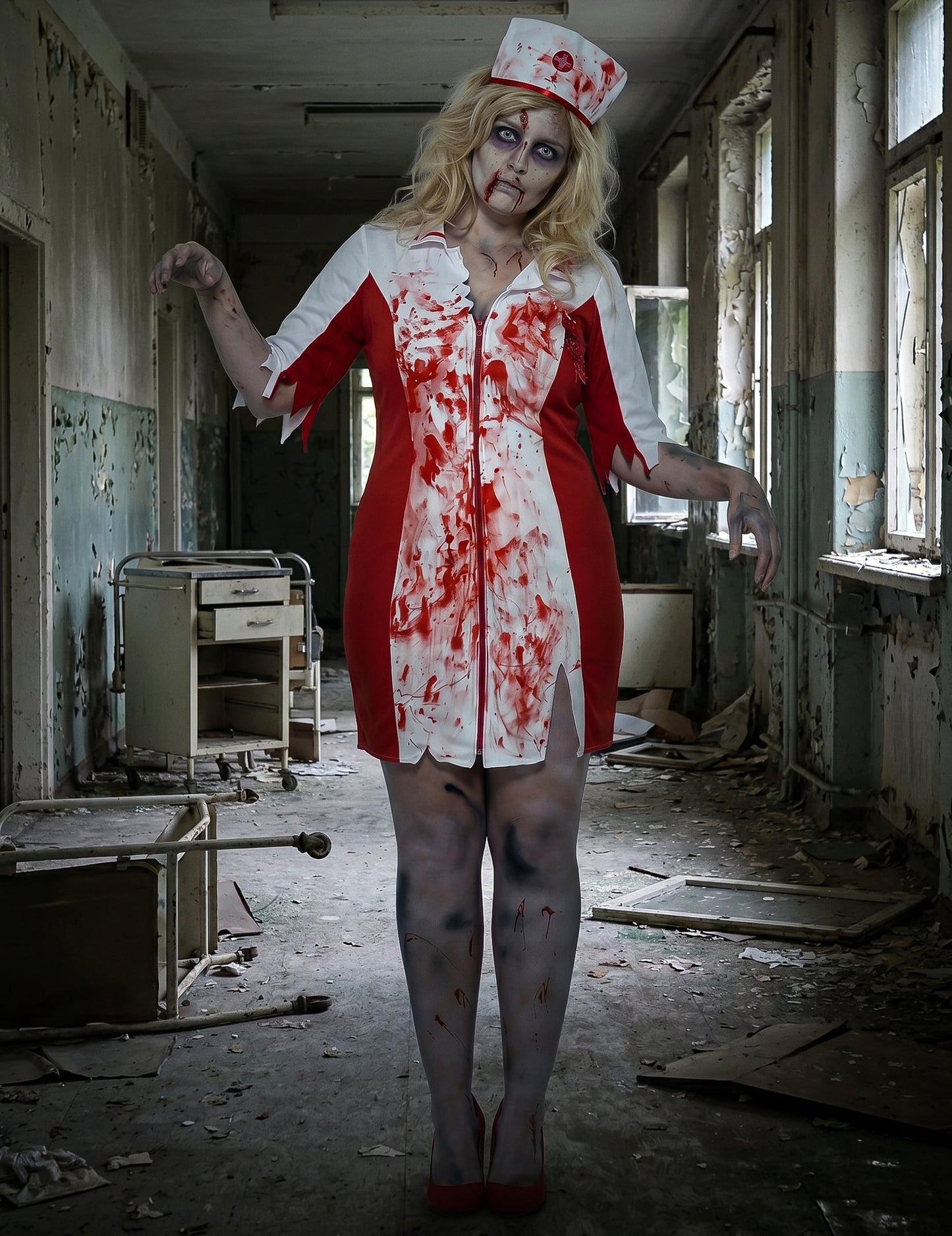 Disfarce enfermeira zumbi mulher Halloween