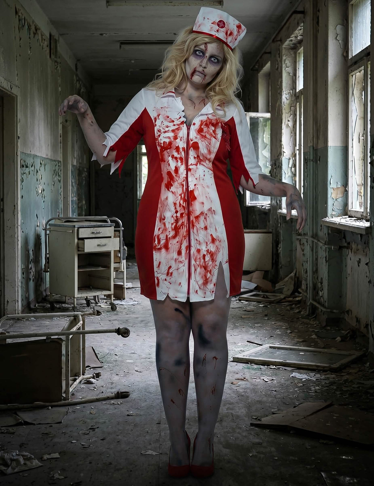 Disfarce enfermeira zumbi mulher Halloween