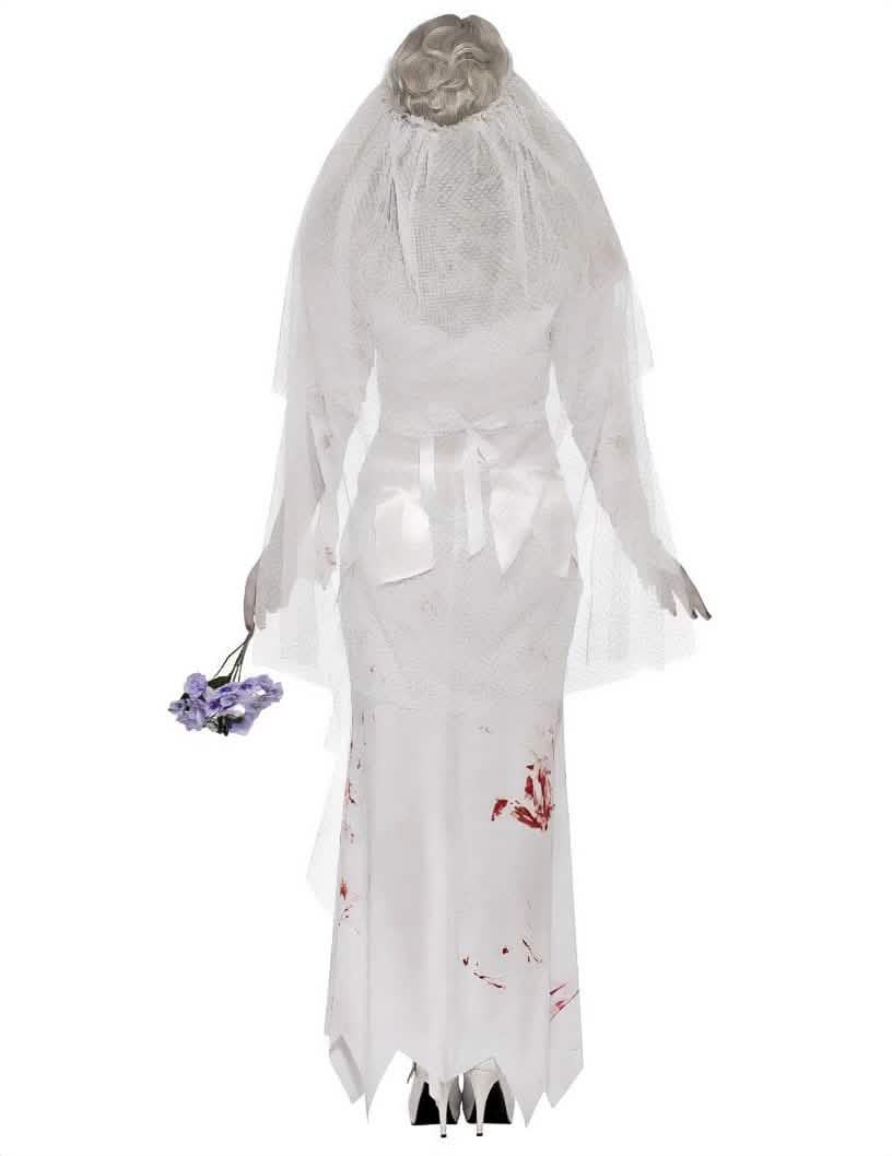 Vista de trás do disfarce de noiva zombie para mulher
