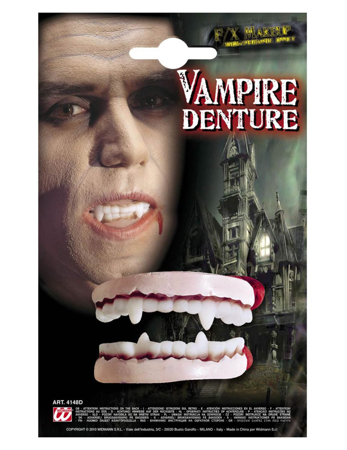 Dentadura de vampiro para adulto branca e ensanguentada