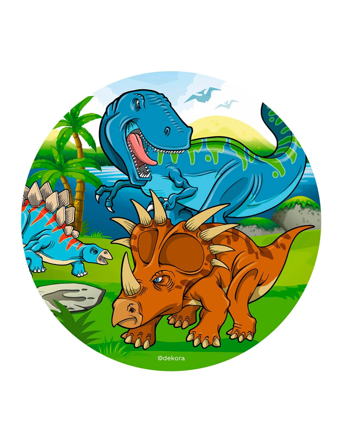 Discos de hóstia dinossauros para bolo azul e cor de laranja com T-Rex