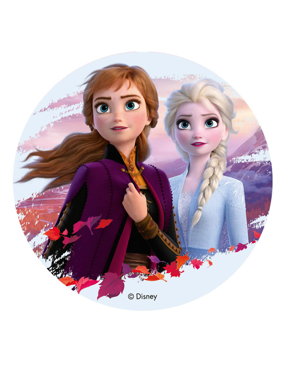 Disque comestível Frozen 2 para criança azul e roxo com Elsa e Anna