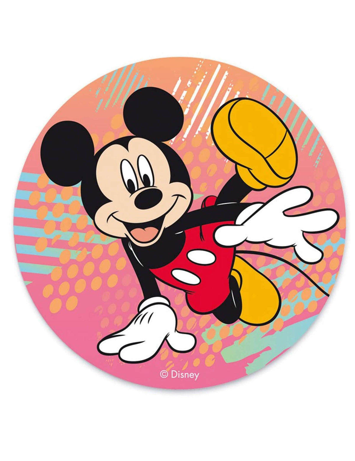 Disco de hóstia Mickey dançarino cor de rosa e multicores