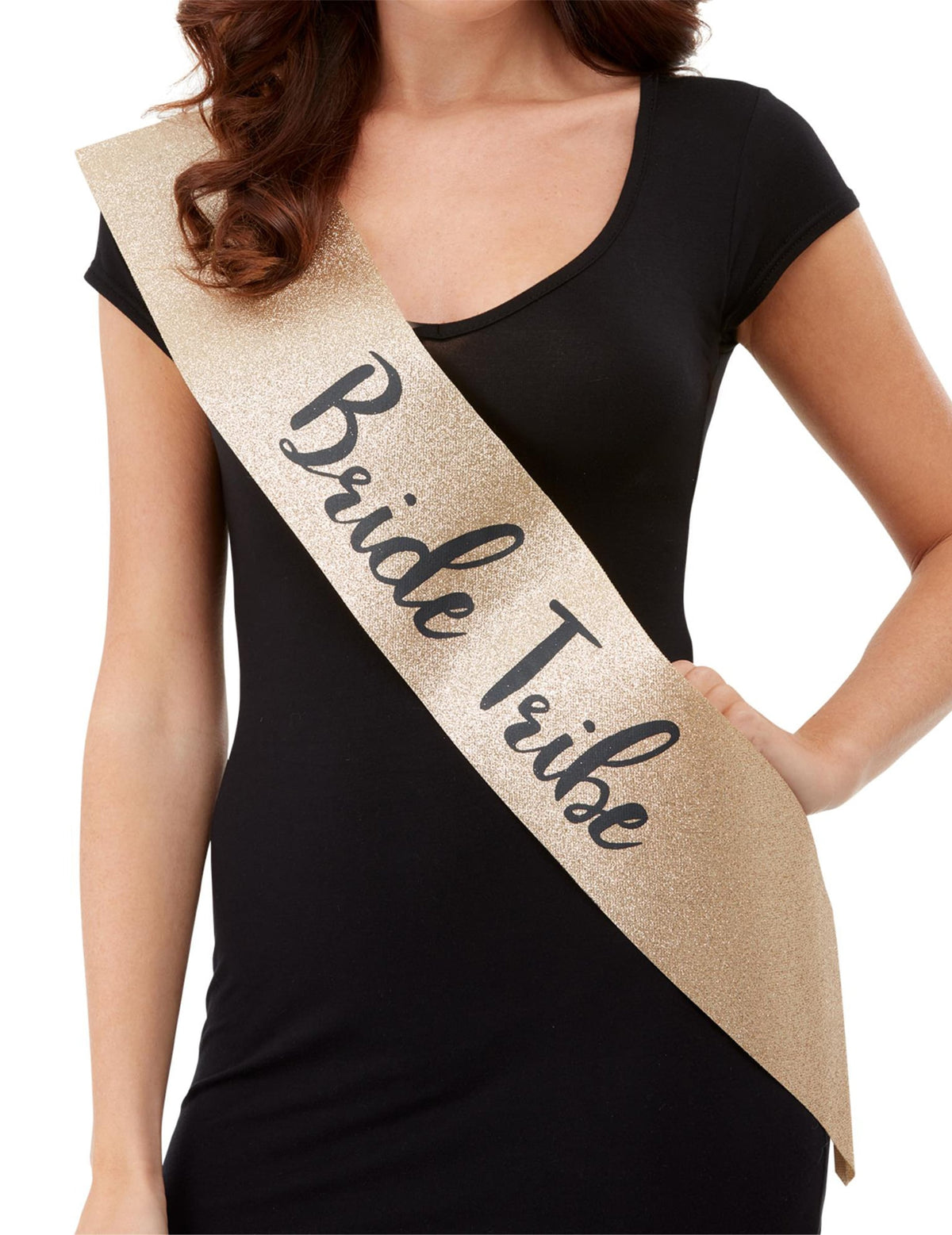 Faixa Bride Tribe para EVJF adulto dourada com purpurinas