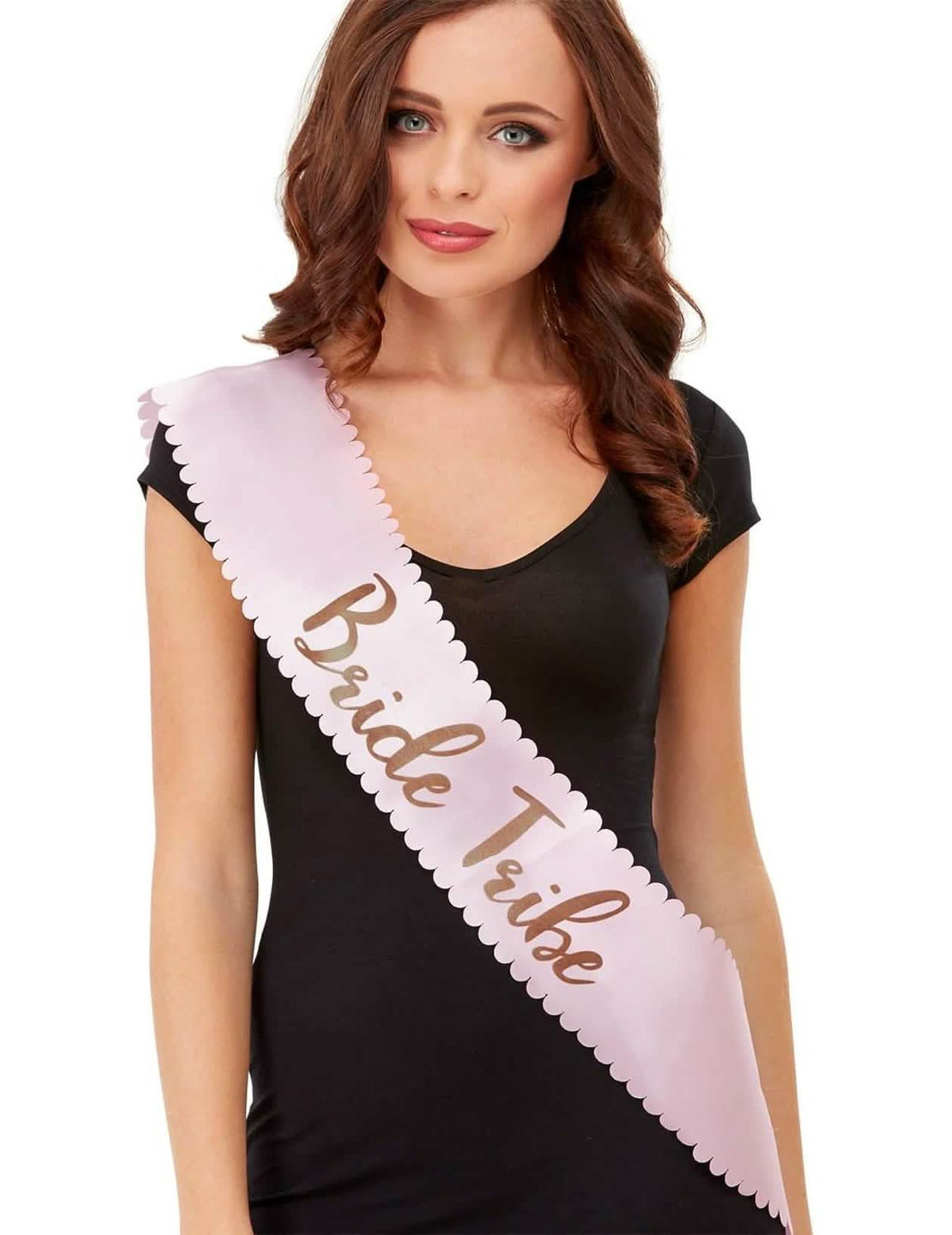 Cachecol Bride Tribe EVJF para adulto cor de rosa com inscrição dourada