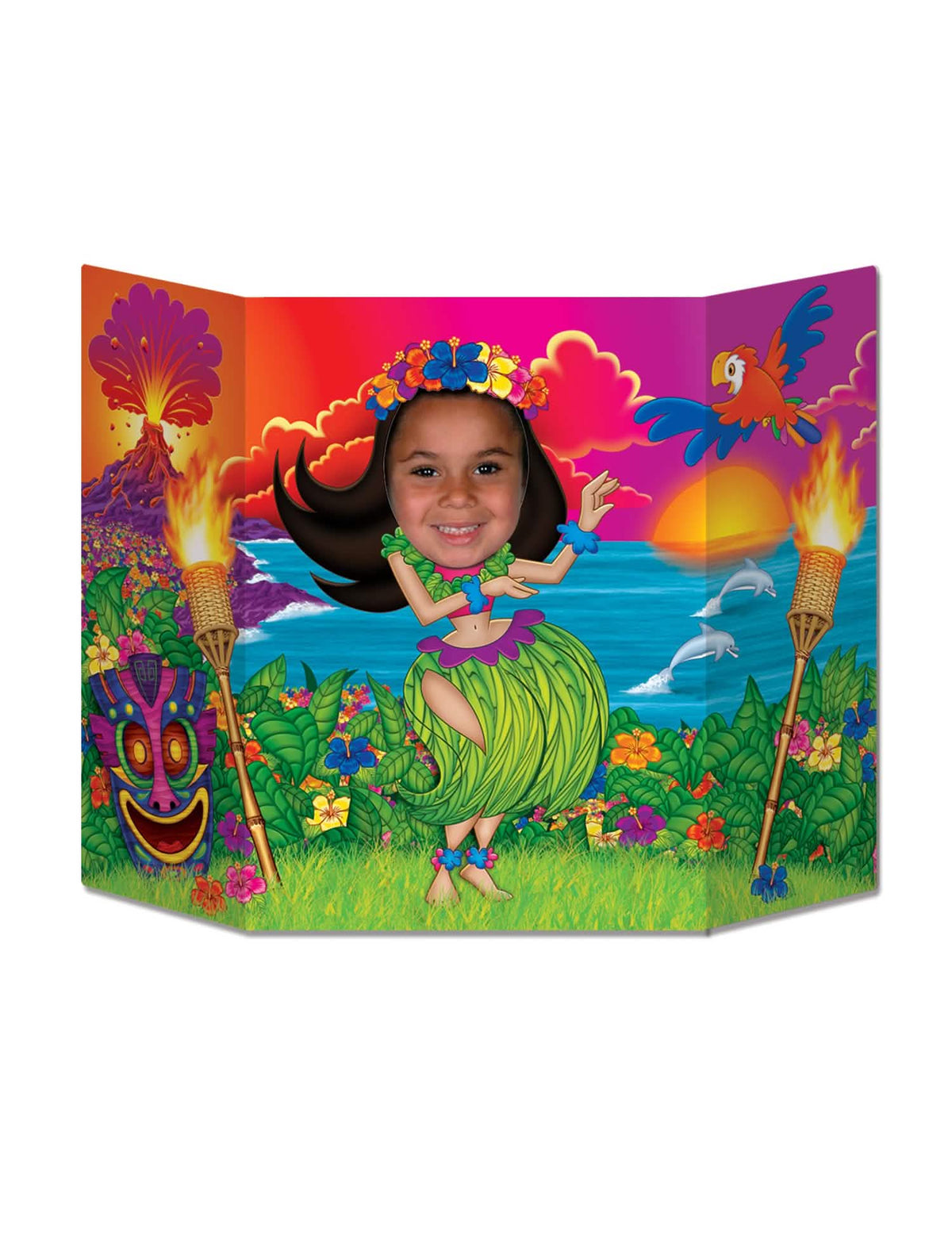 Cabeça de cartão Hula Girl havaí para criança multicores com decoração tropical