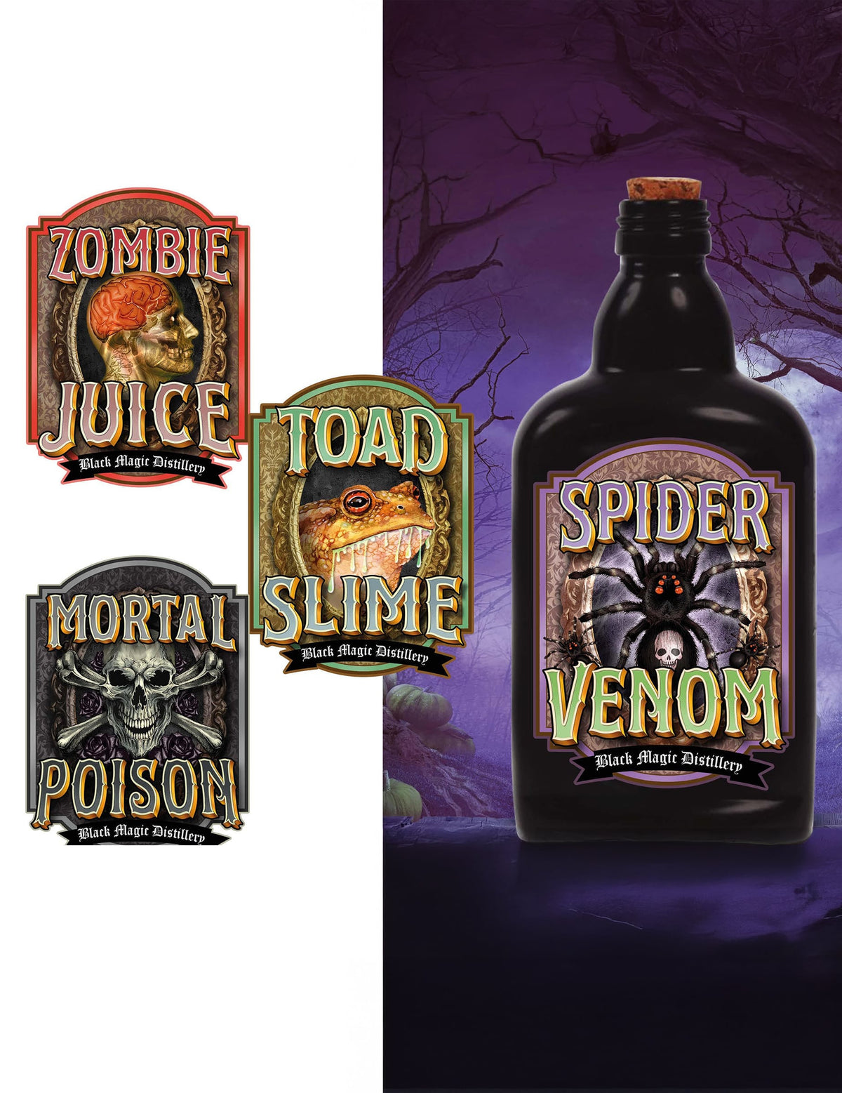 Étiquette de poison Halloween pour décoration lot de 4 modèles assortis