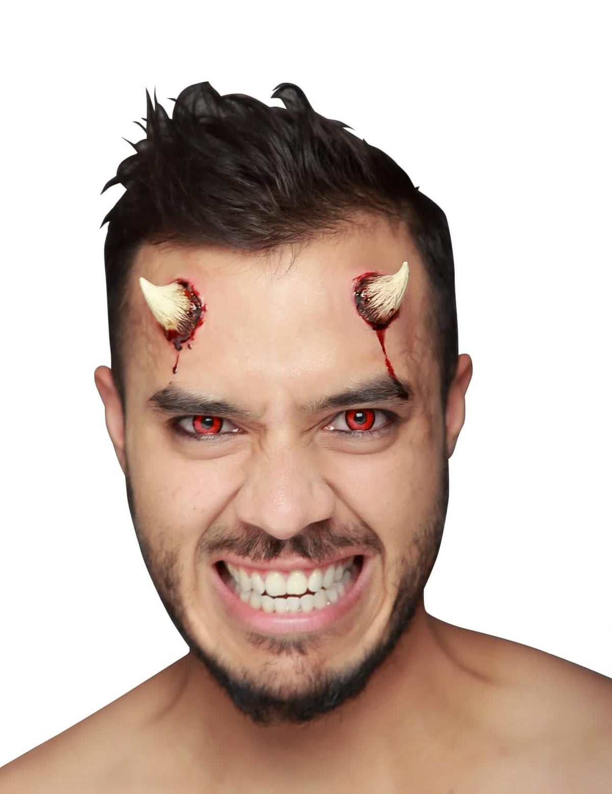 Cornos falsas de diabo para adulto bege e ensanguentadas