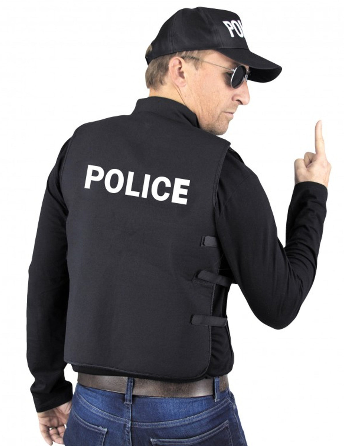 Vue de dos du faux gilet pare-balles police pour adulte