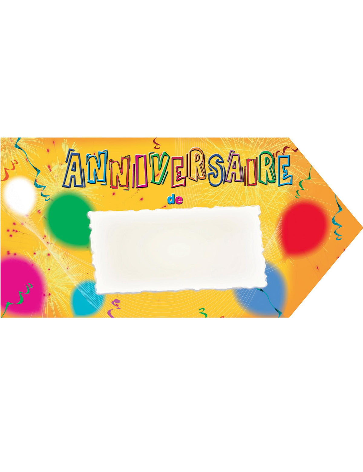 Flèche signalétique Anniversaire pour fête jaune avec ballons multicolores