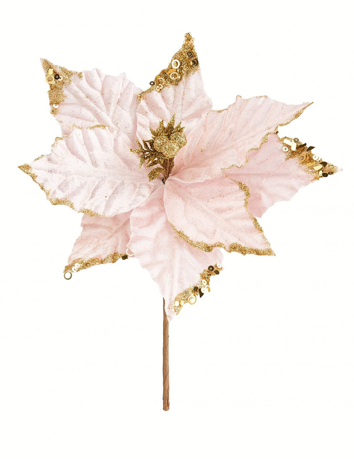 flor de natal para decoração cor de rosa e dourada com lantejoulas e lantejoulas