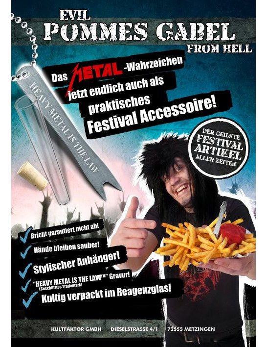 Fourchette pour frites heavy metal pour adulte argentée avec gravure