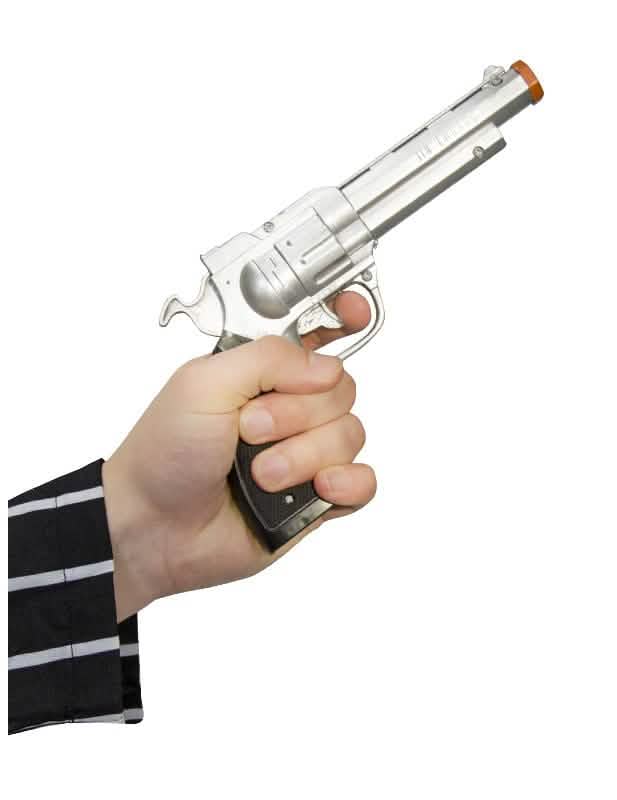 pistola gangster prateada e preta para adulto