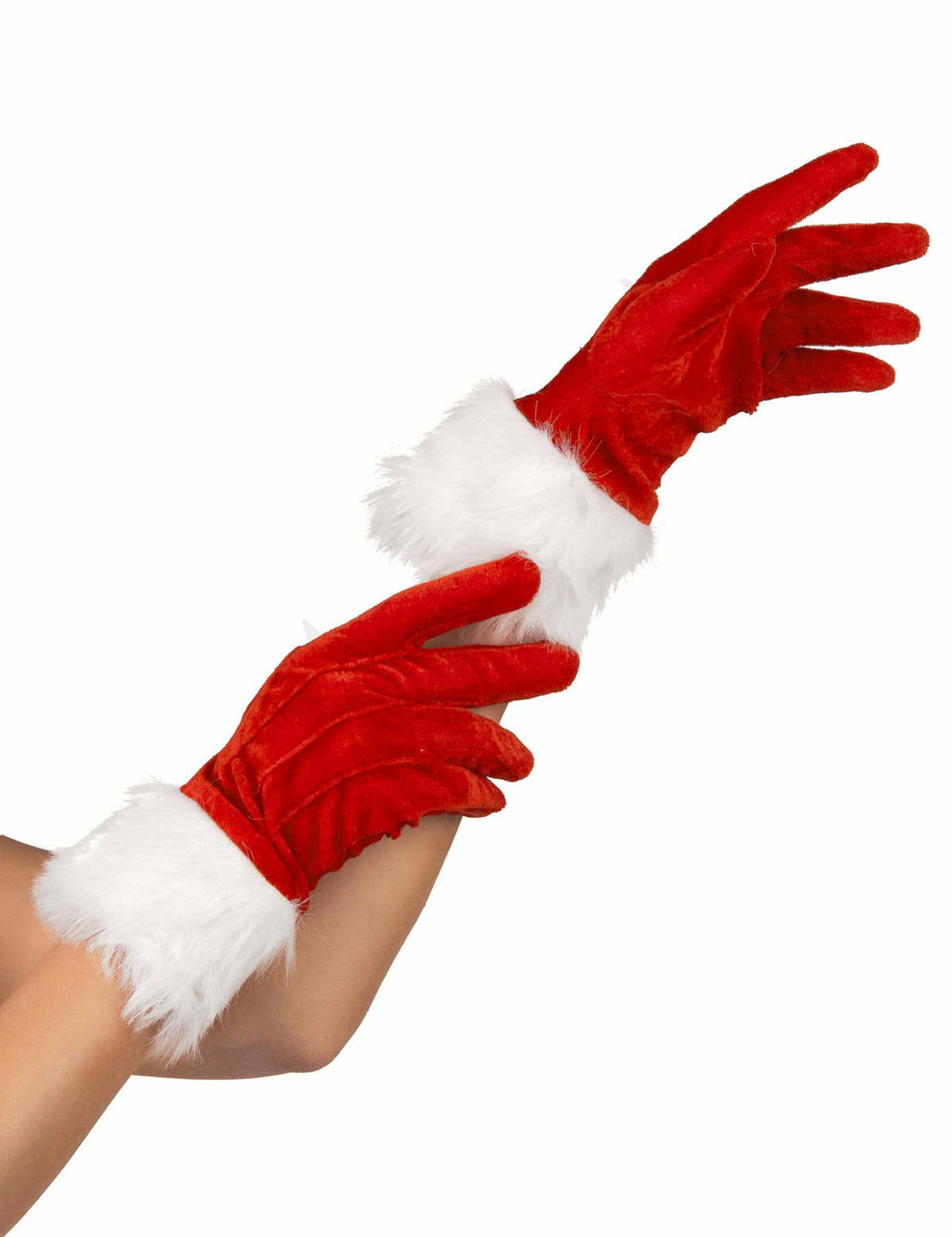 Gants mère Noël pour femme rouge avec fourrure blanche