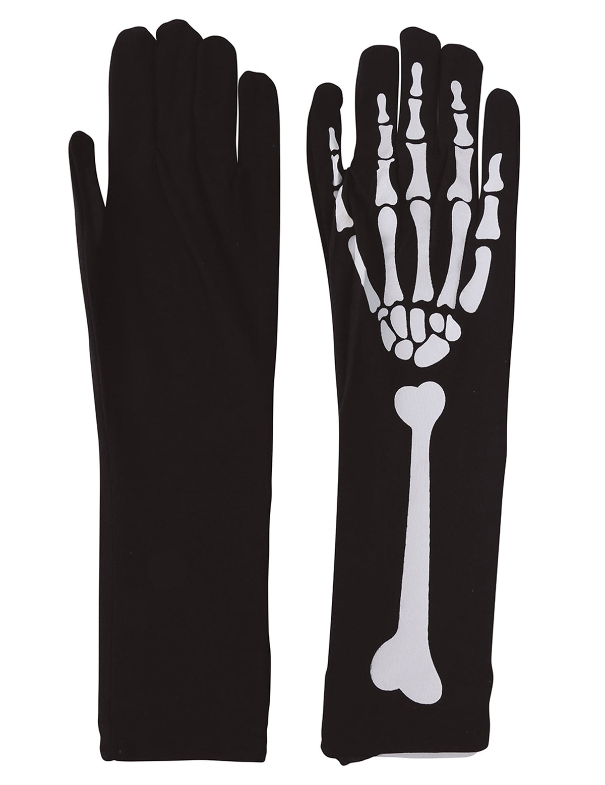 Vues de face et de dos des gants squelette