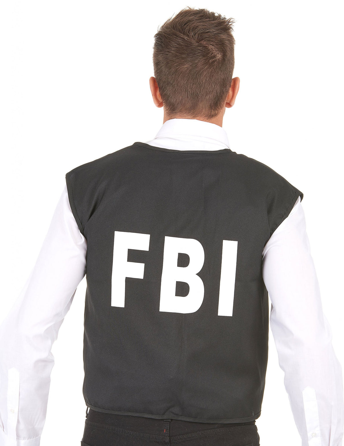 Vista traseira do colete do FBI