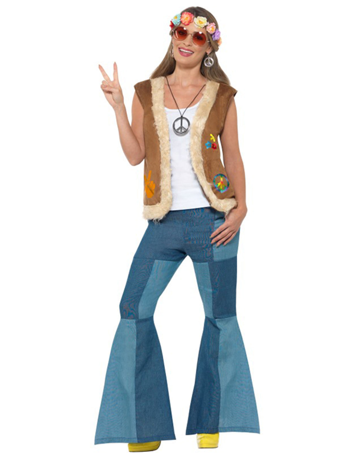 Vue d'ensemble du gilet hippie avec fourrure pour adulte