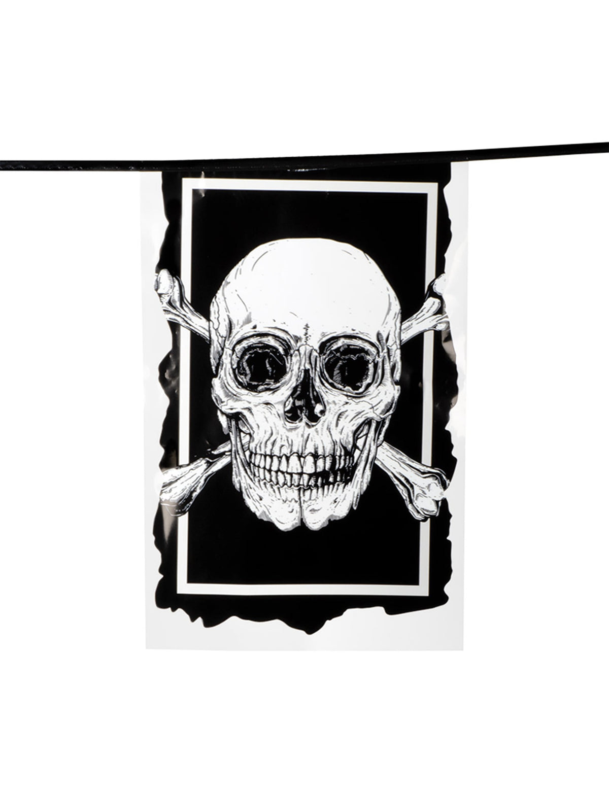 Détail d'un drapeau de la guirlande de 10 drapeaux en plastique Pirate Jolly Roger