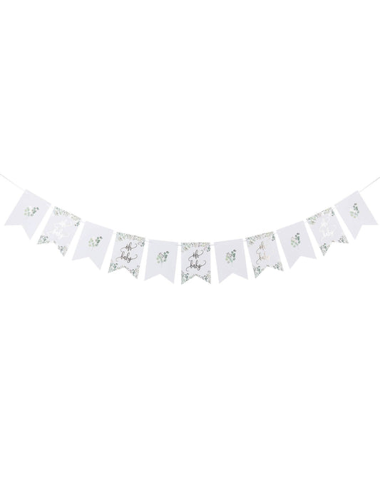 Vue d'ensemble de la guirlande de fanions Oh Baby végétal pour baby shower