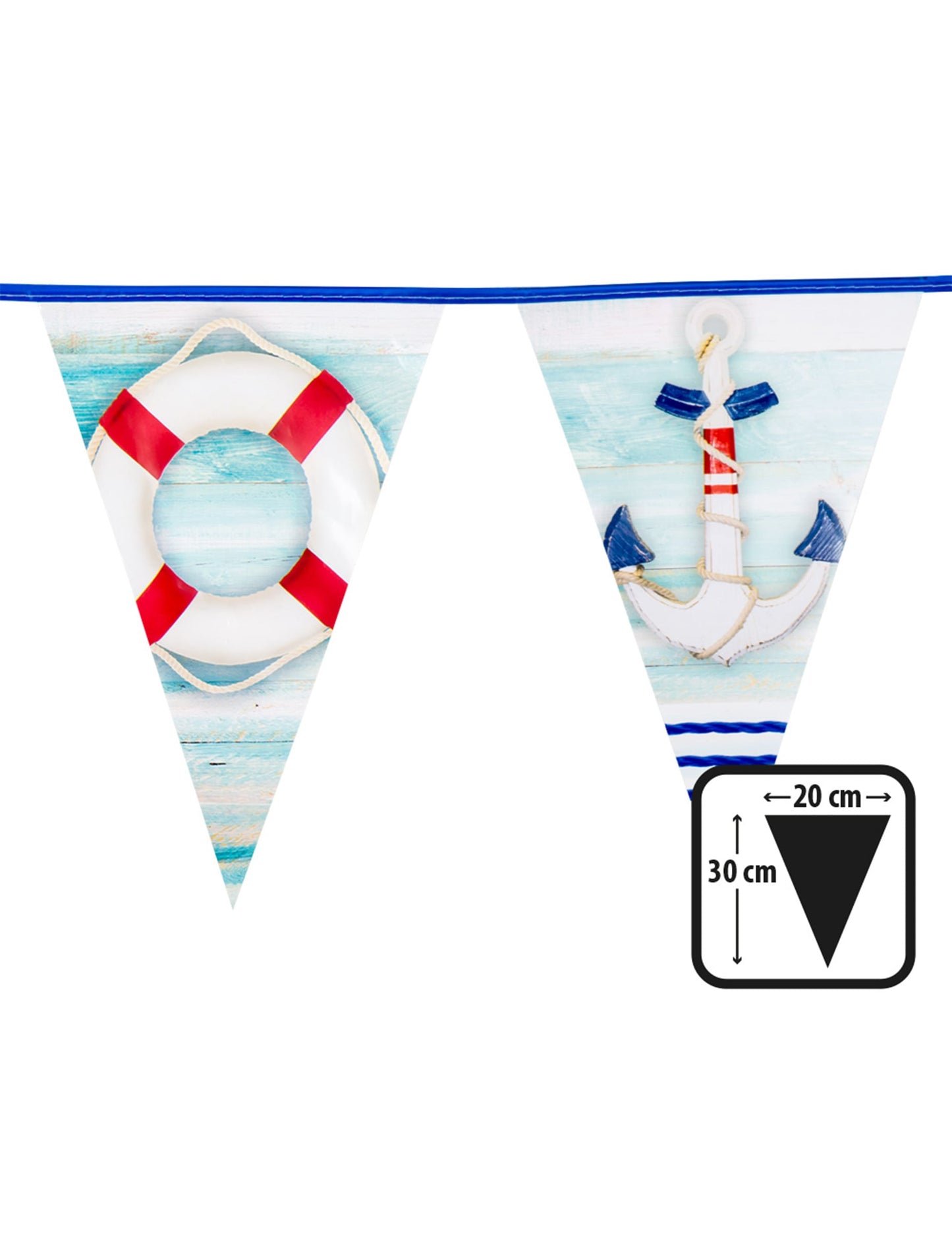 Détail des dimensions de la guirlande de 15 fanions marin