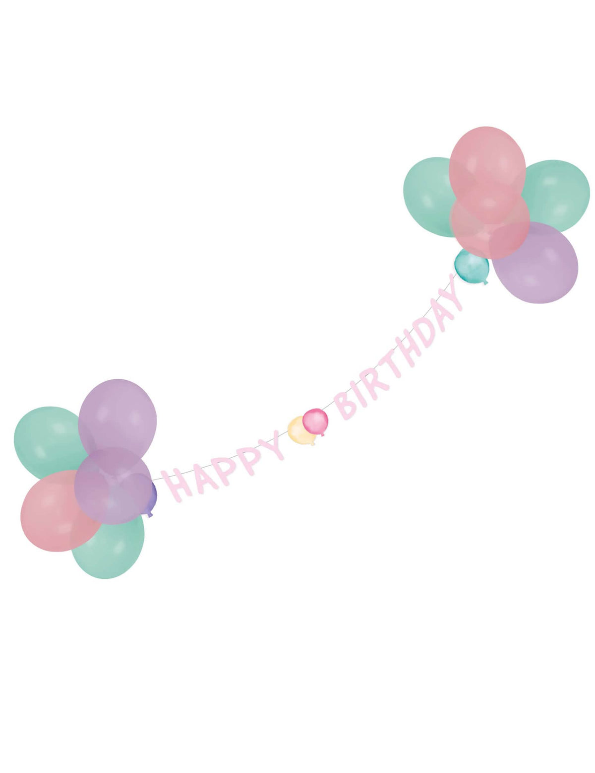 Guirlanda com balões Happy Birthday para festa pastel