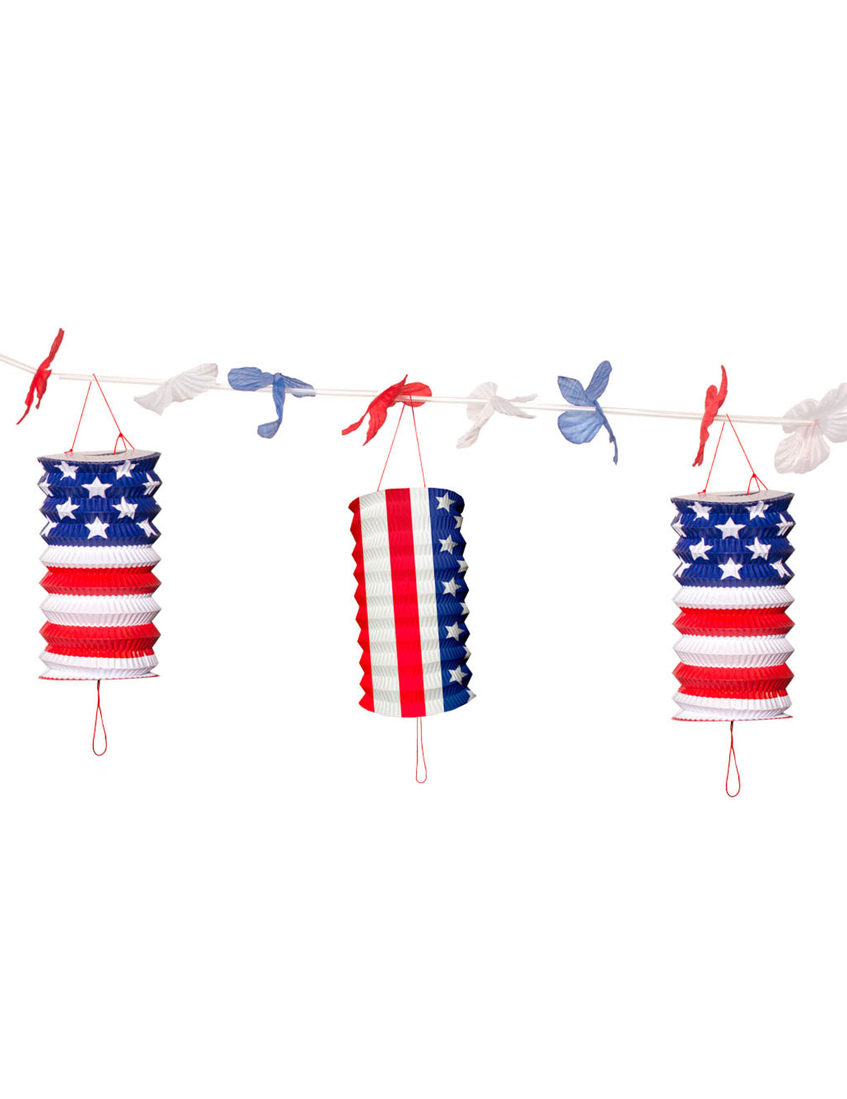 Guirlande de lampions USA pour fête bleu blanc rouge avec étoiles et rayures
