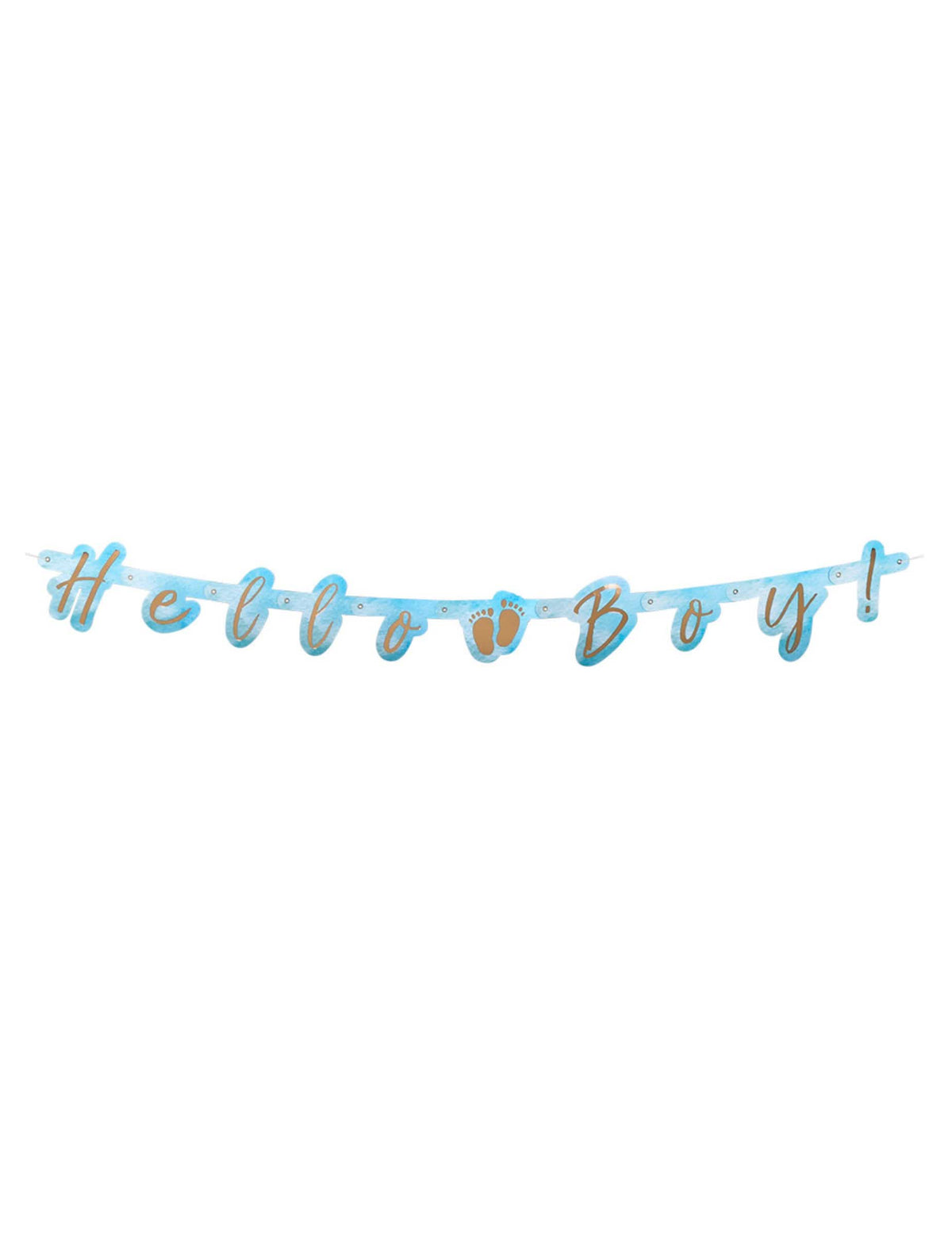 Guirlanda de letras em cartão Hello Boy para baby shower azul e dourado