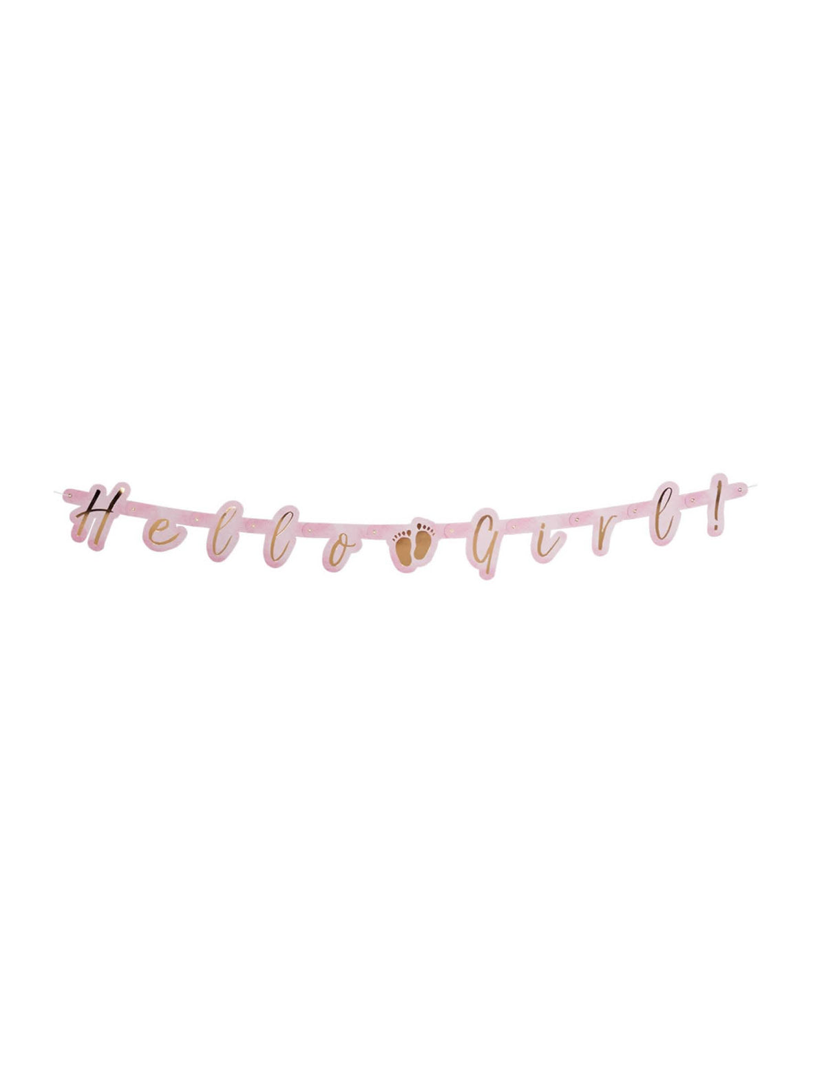 Guirlanda de letras em cartão hello girl para baby shower cor de rosa e dourado