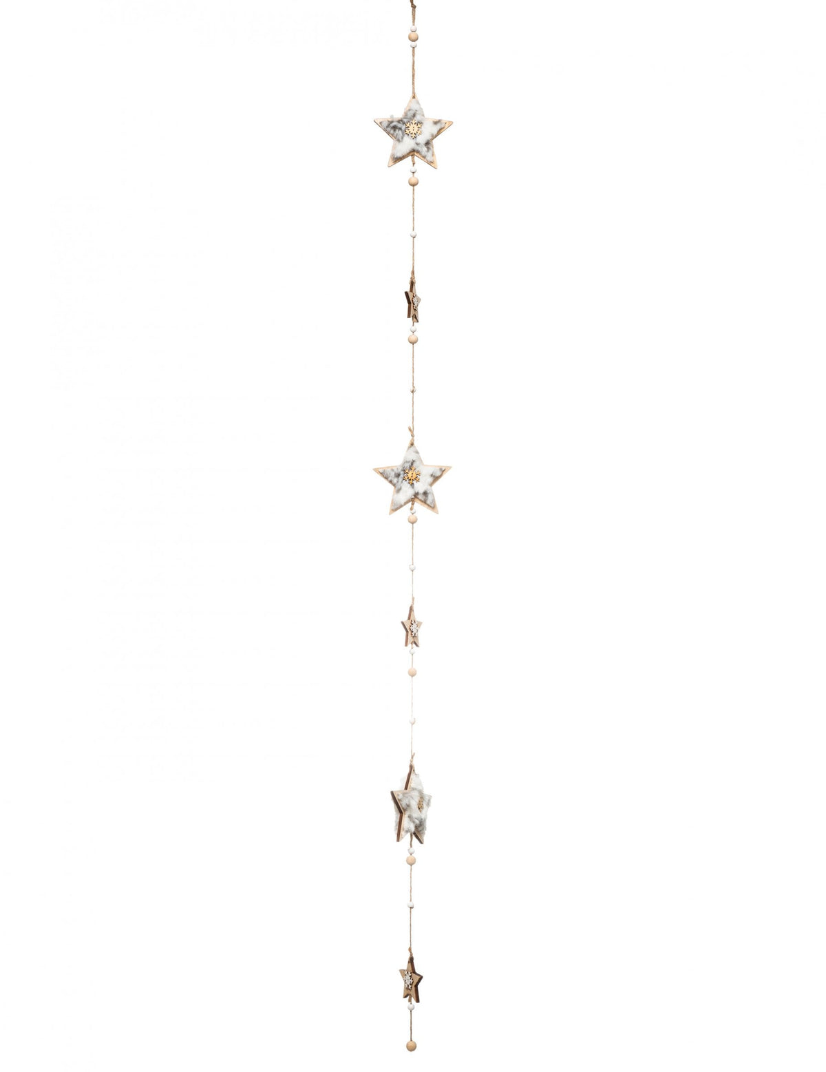Guirlanda de estrelas em pele para decoração de natal em madeira e branco