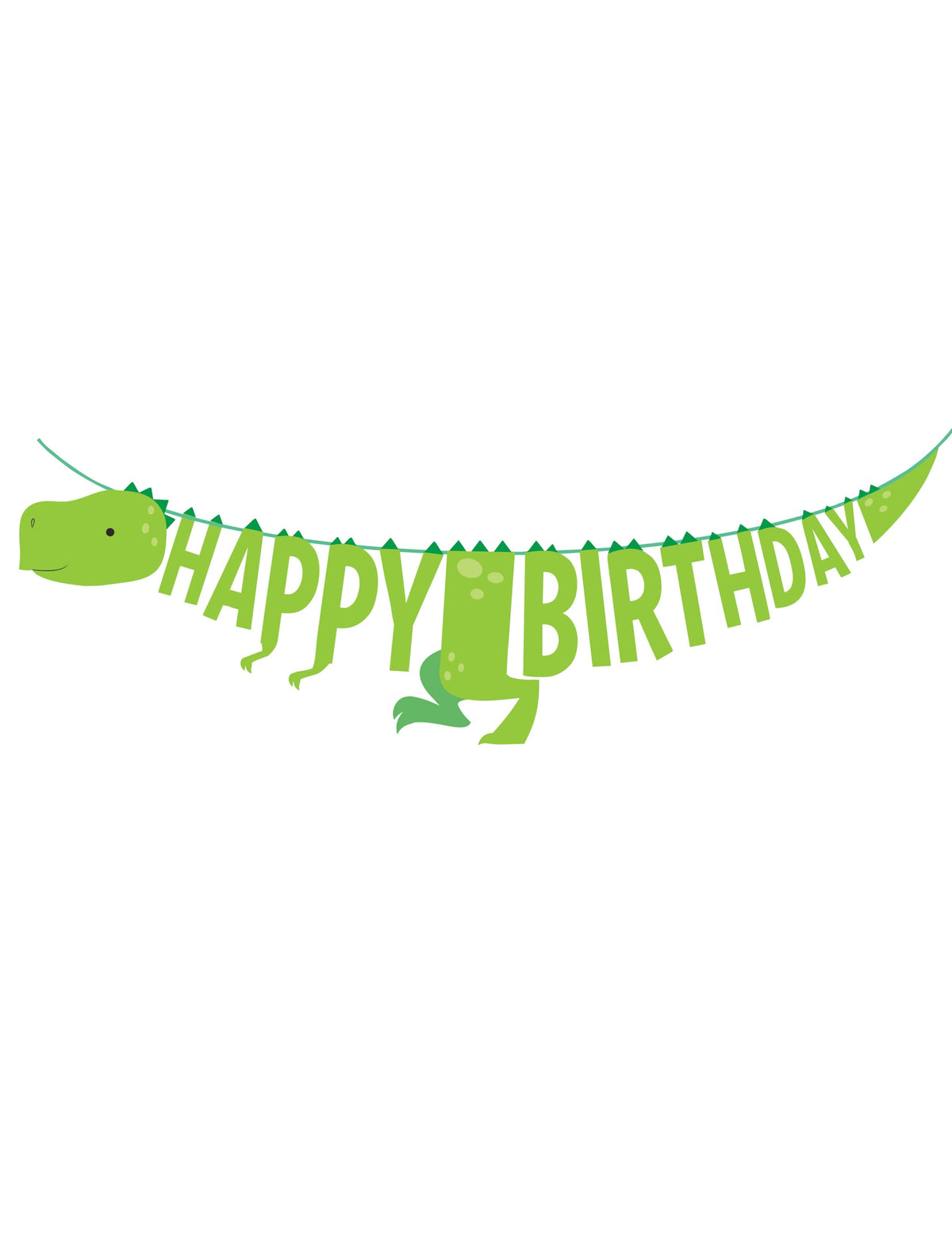 Guirlanda happy birthday pequenos dinossauros para aniversário verde em cartão