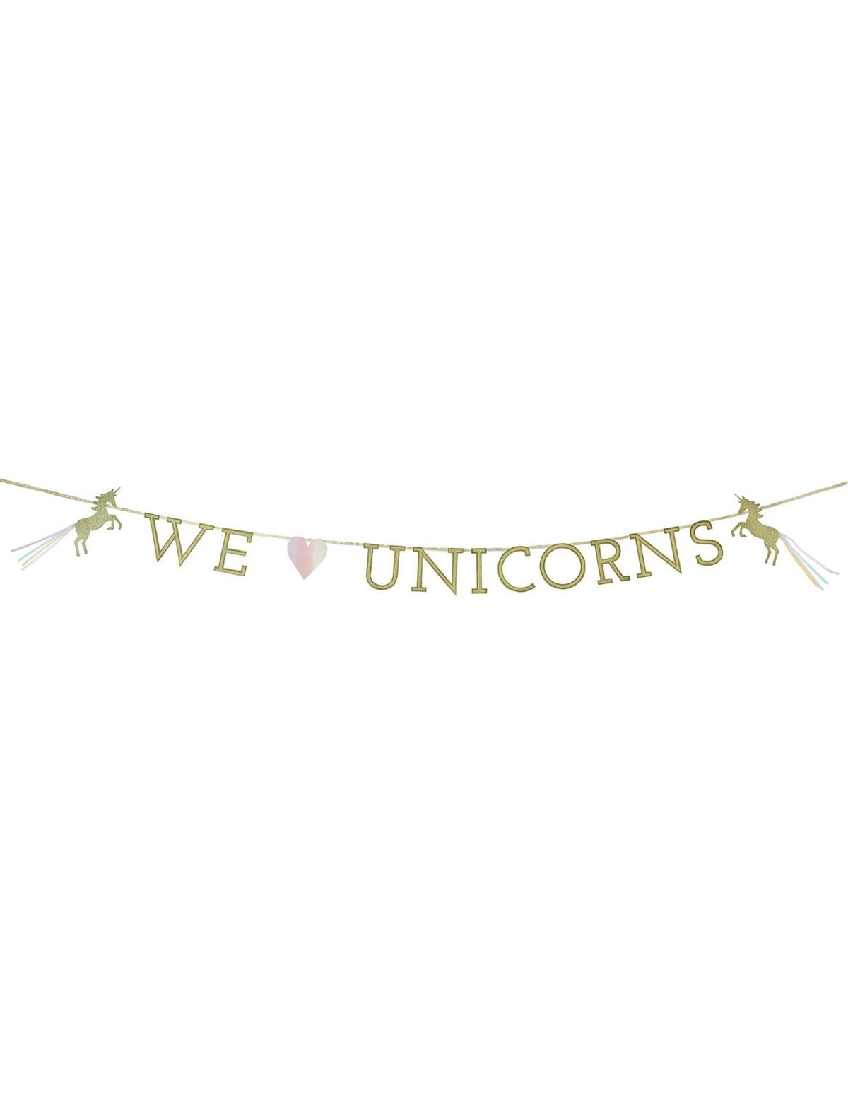 Guirlanda em cartão we love unicorns para aniversário dourada