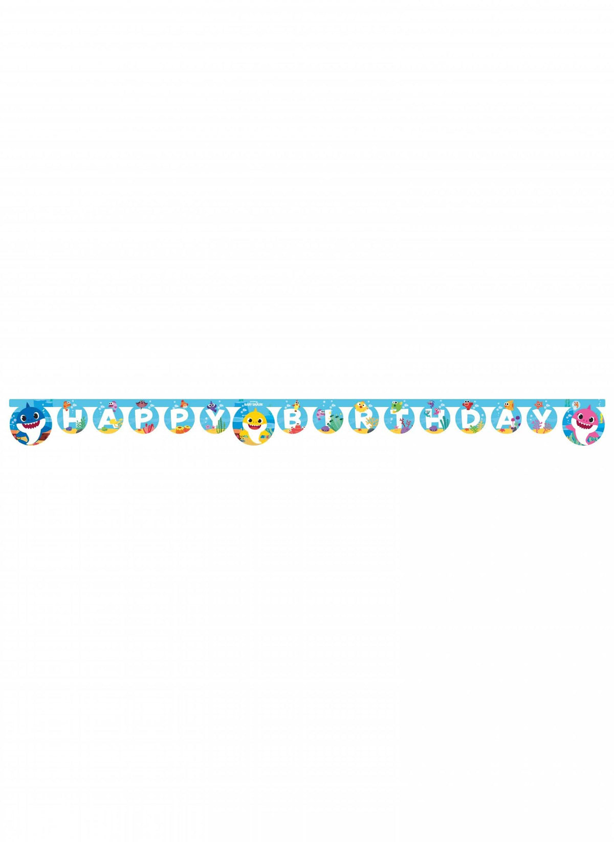 Vista geral da grinalda de papel Happy Birthday Baby Shark