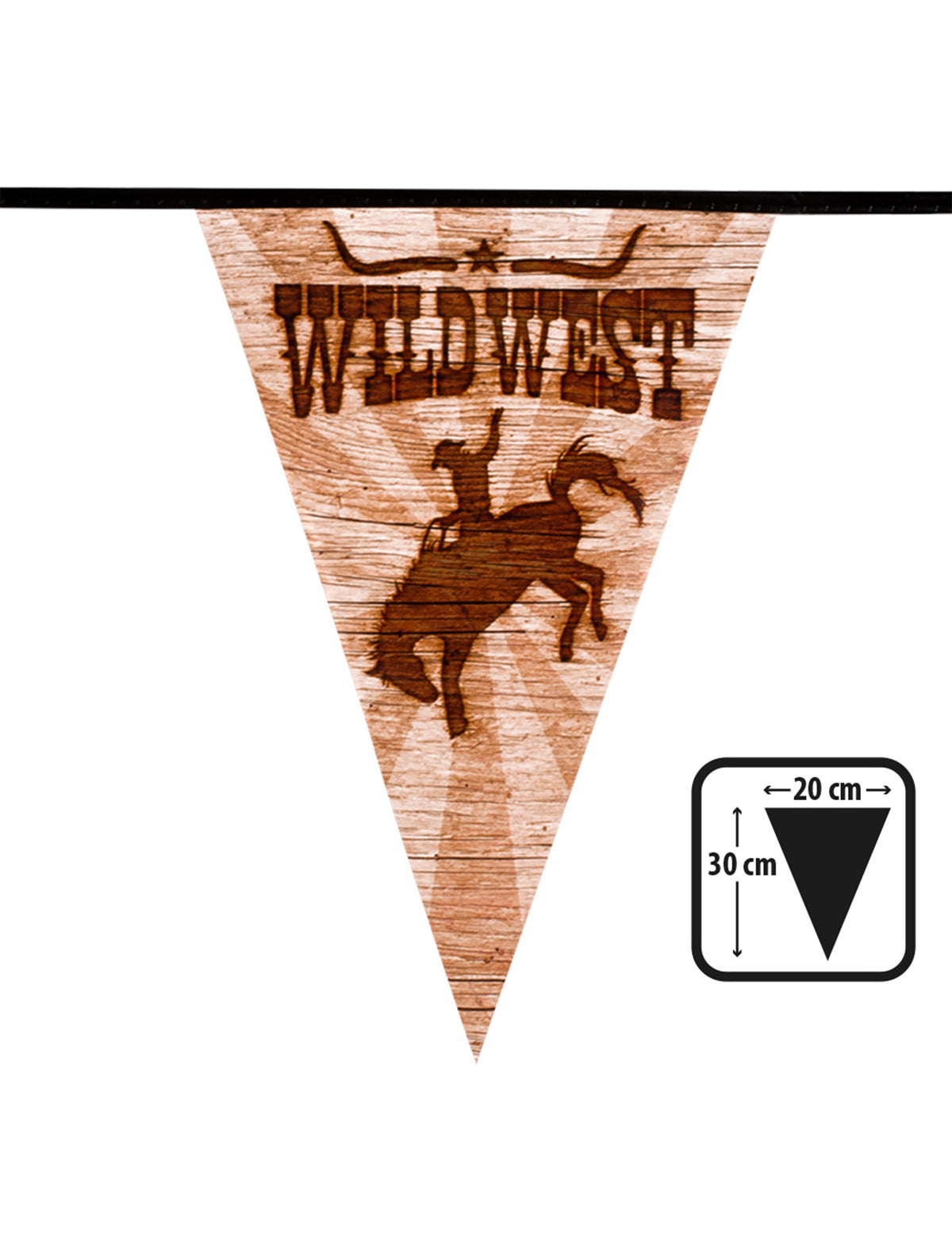 Dimensões de um pendão da guirlanda de pendões Western Wild West