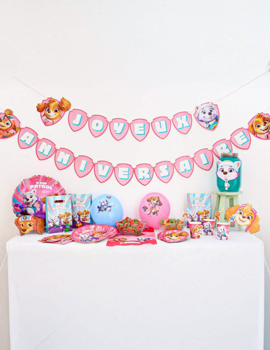 Grinalda em papel Feliz Aniversário rosa Patrulha Pata™ 2m50