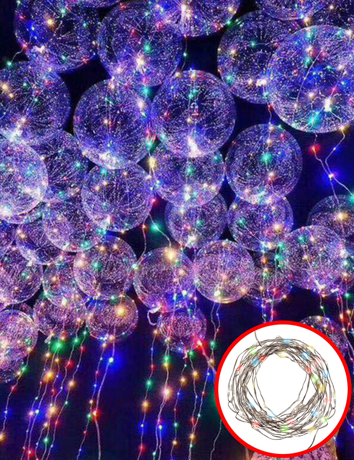 Encenação com balões da grinalda luminosa multicores para decoração