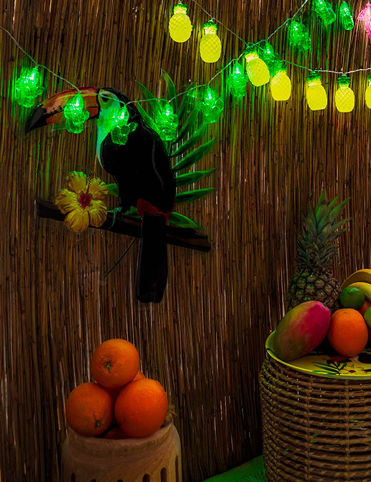 Colocação num cenário exótico da grinalda luminosa de cato