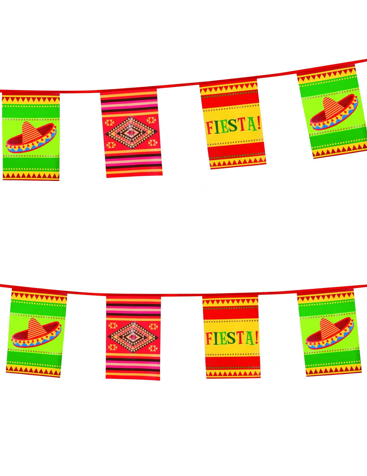 Guirlanda mexicana para festa em plástico multicores com motivos de sombreros e fiesta
