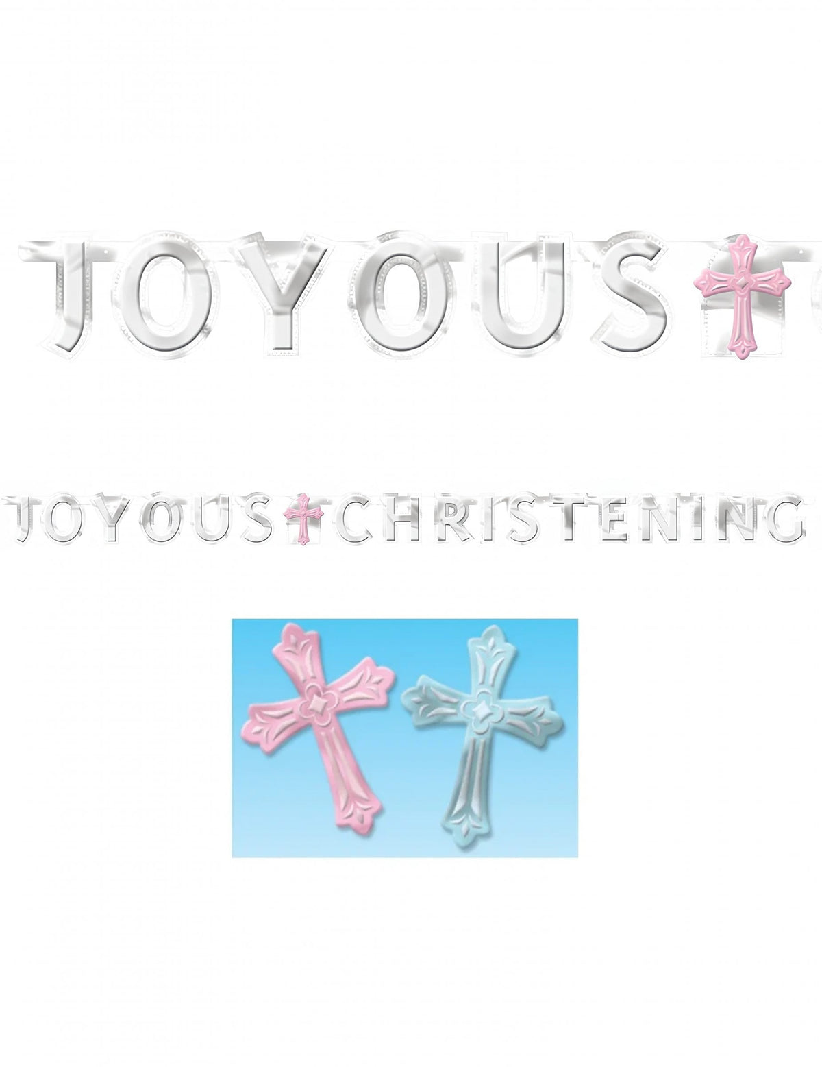 Guirlande personnalisable de communion argentée avec croix rose et bleue interchangeables