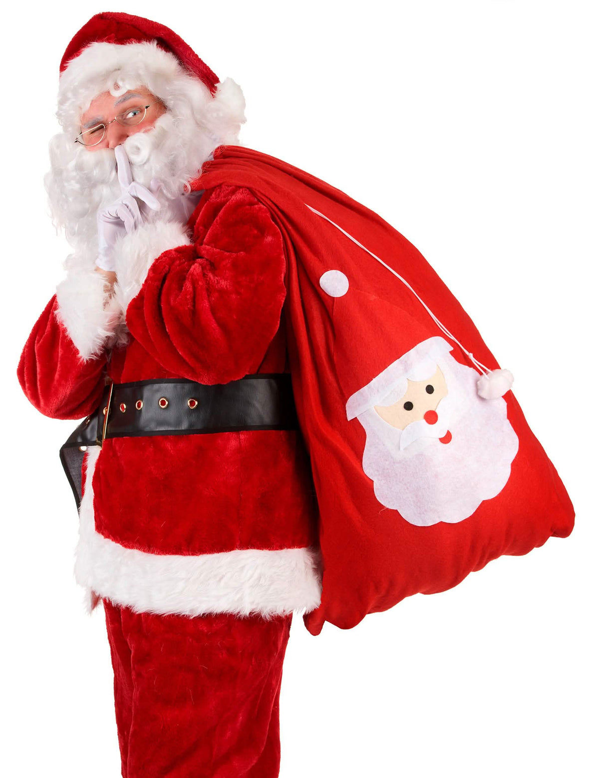 Vista de perfil usada ao ombro do capuz do pai natal para adulto
