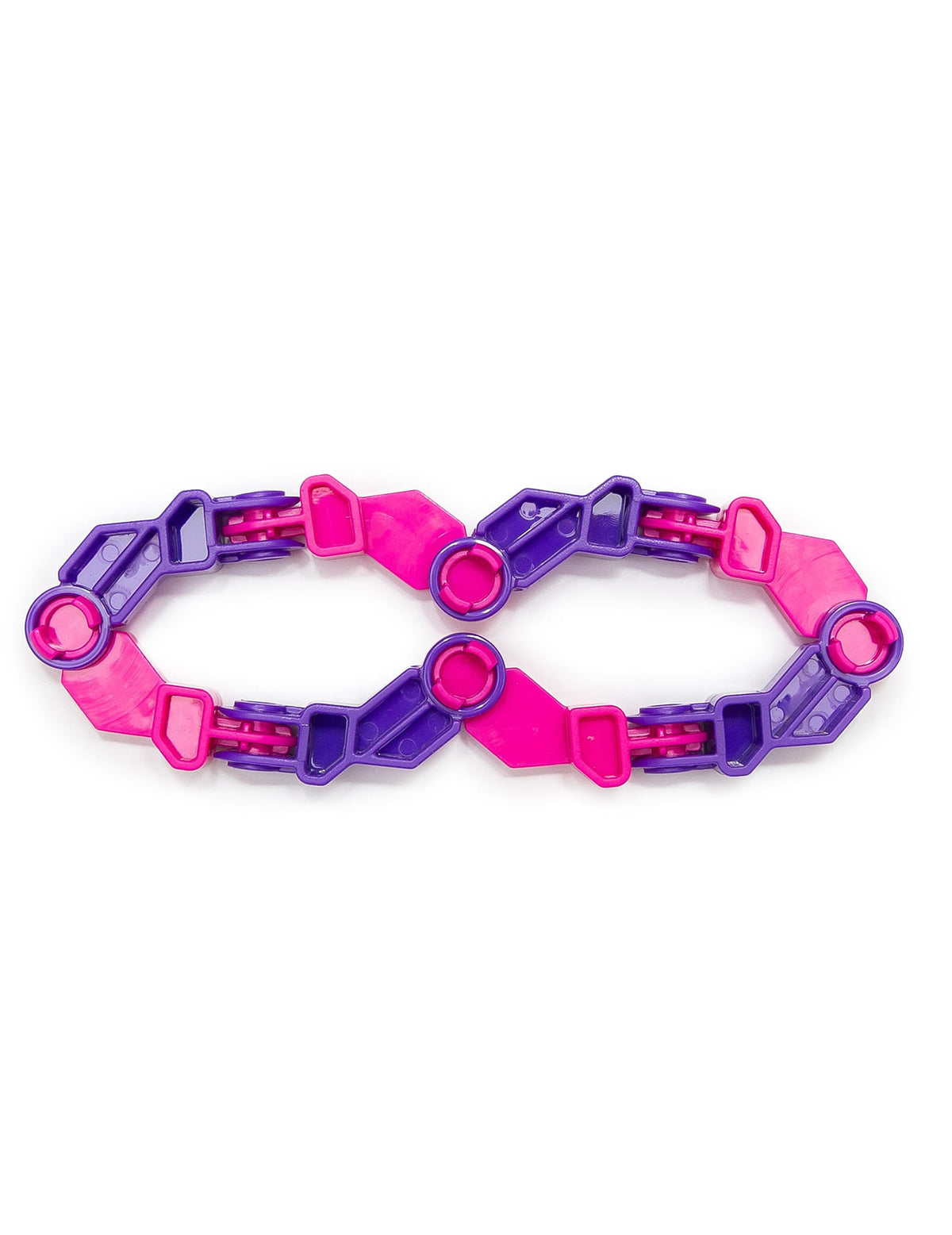 Vue en forme d'infini du jouet articulé Infinity Fidget rose et violet