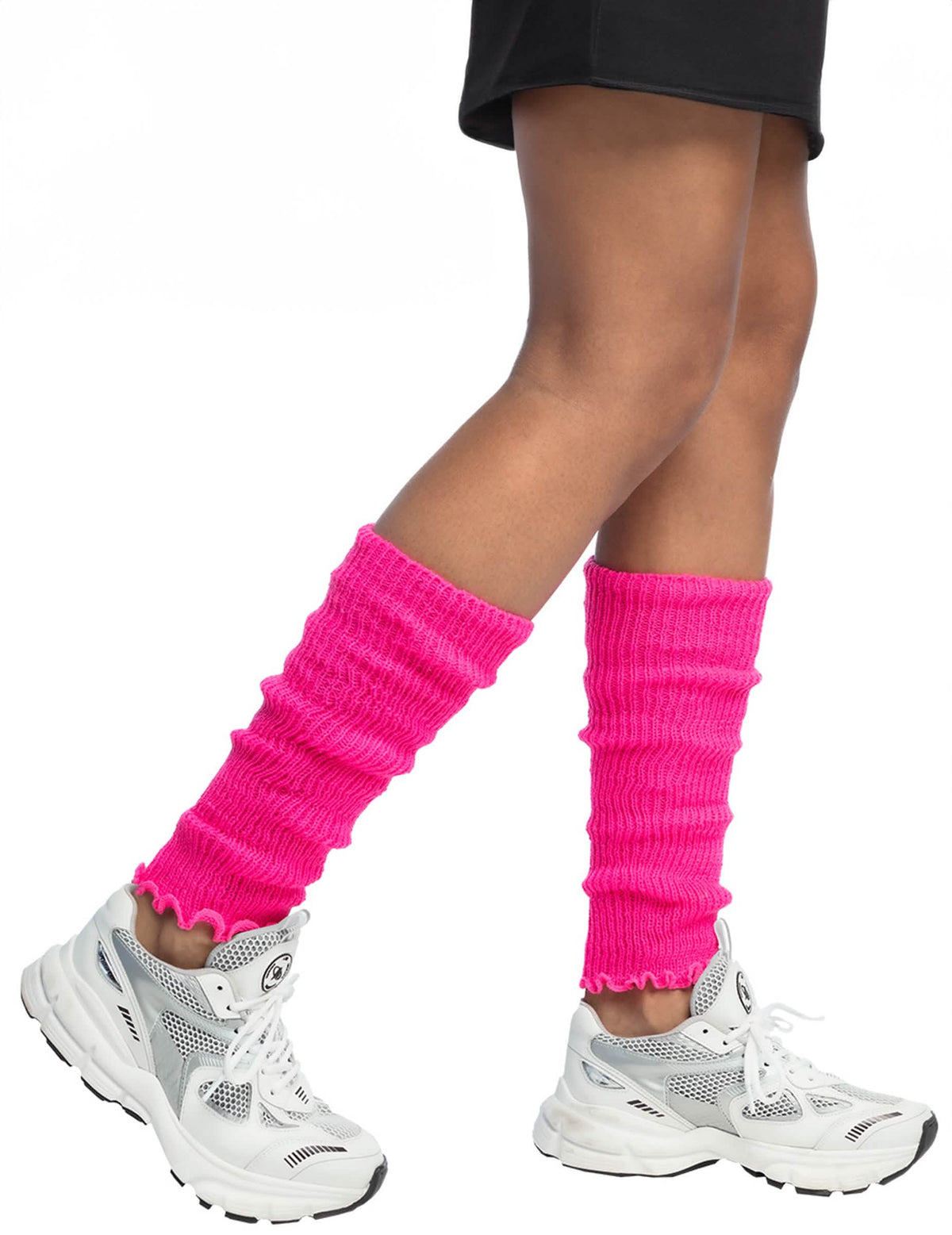 Vista de perfil das perneiras para mulher fluo cor de rosa