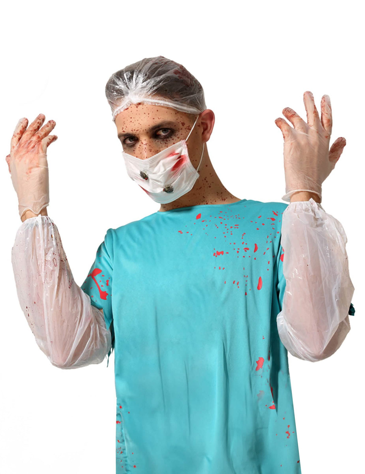 Kit de 6 peças de médico sangrento para adulto azul e branco ensanguentado