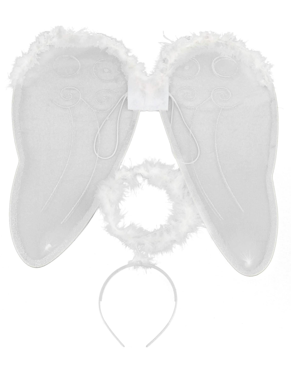 Kit com asas e auréola de anjo para adulto branco com penas
