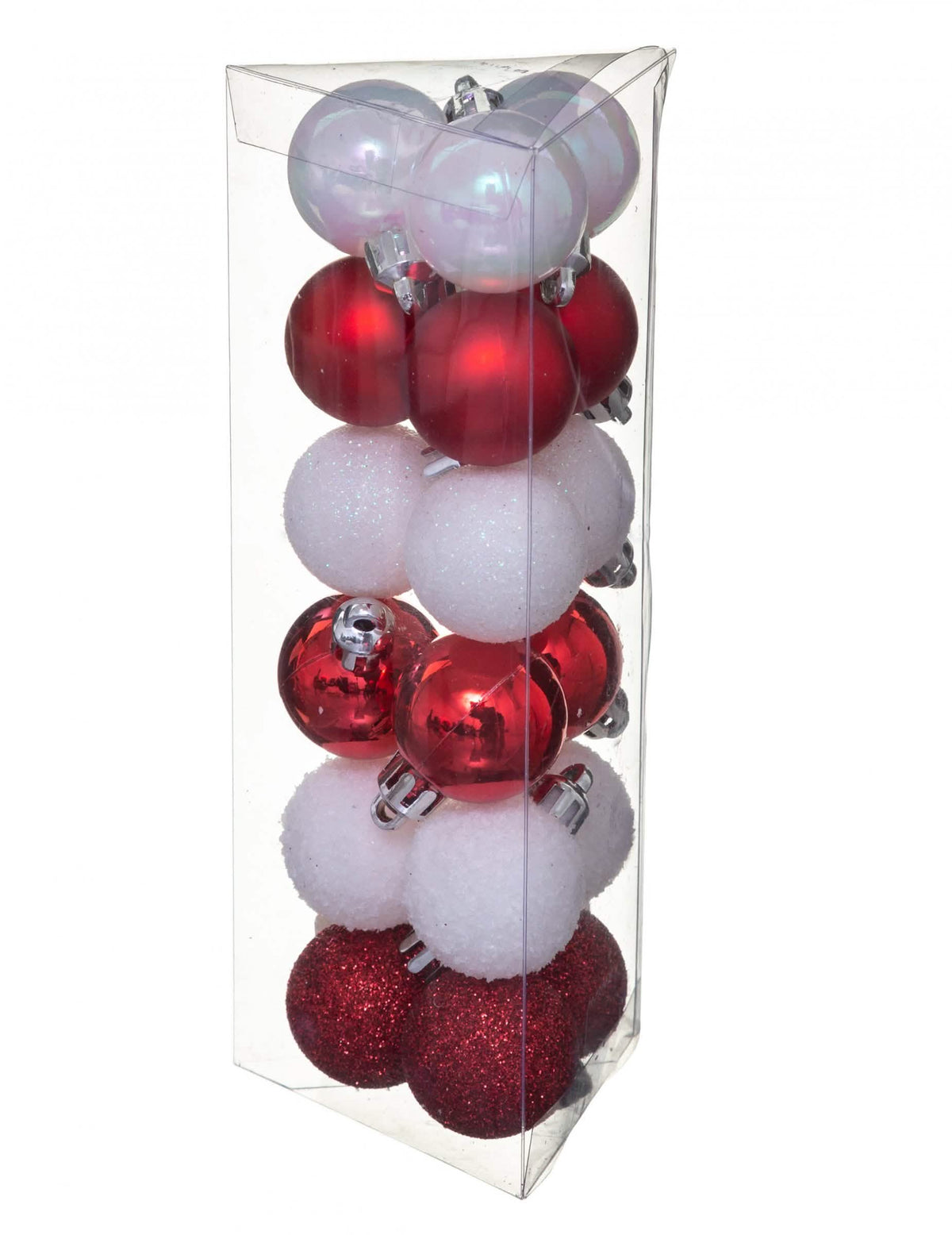 18 mini bolas de natal brancas e vermelhas mate e com glitter