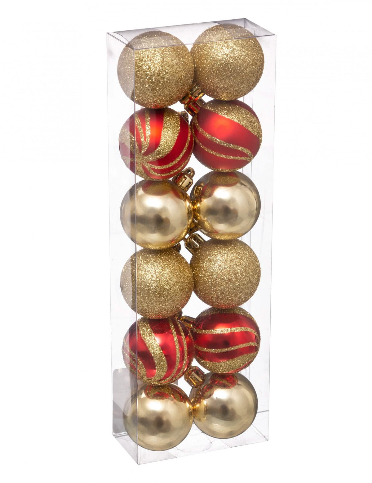 12 mini bolas de natal vermelhas e douradas brilhantes e com purpurinas