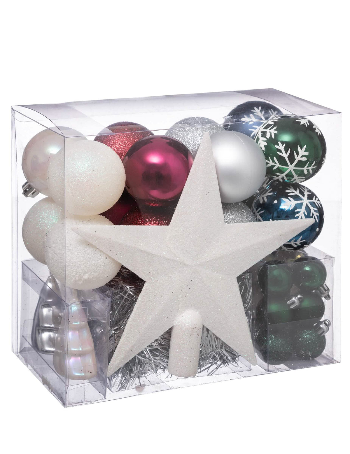 Kit de decorações de árvore de Natal para festa branco vermelho azul verde com bolas e cimoira