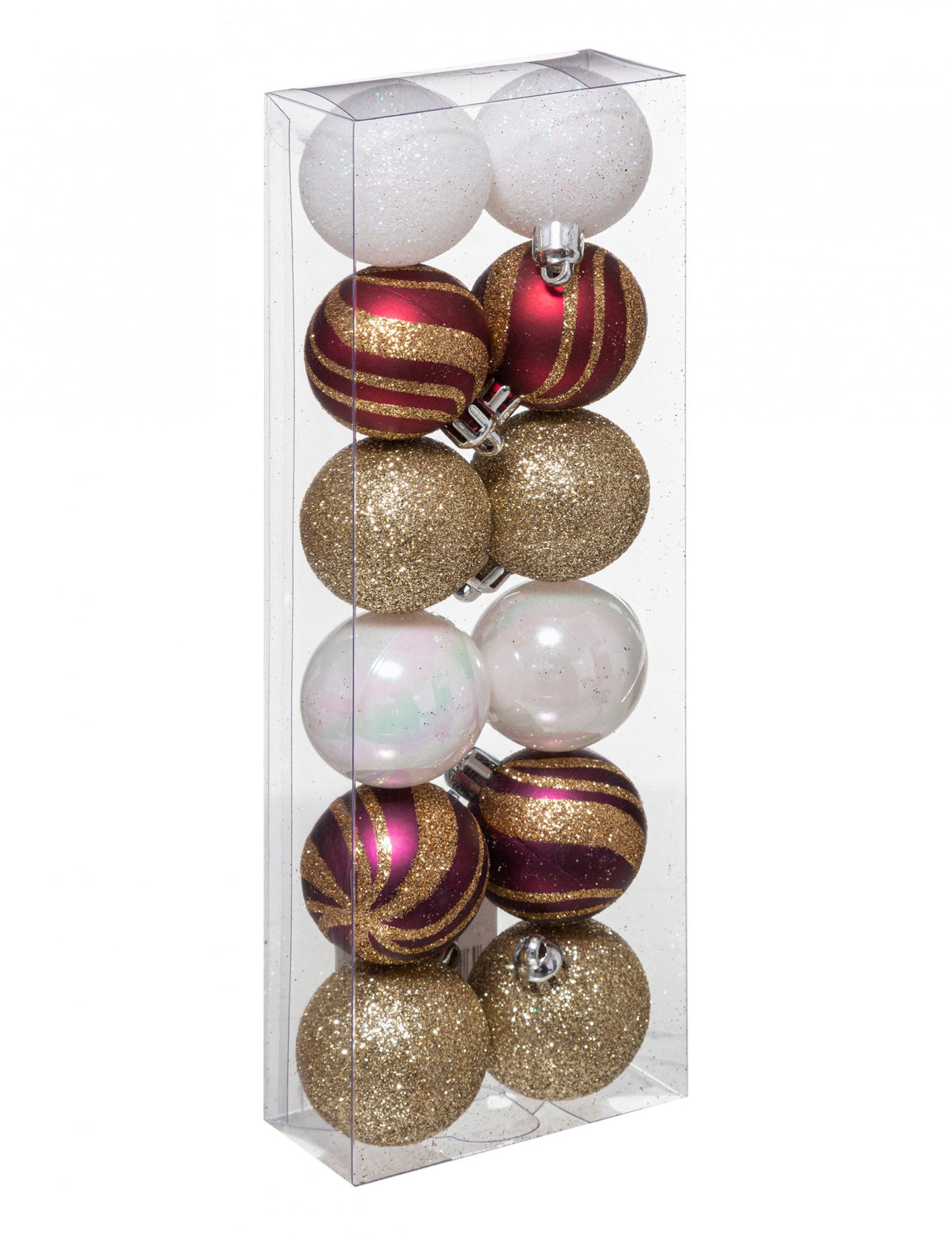 12 mini boules de Noël pour décoration rouges blanches et dorées brillantes et pailletées
