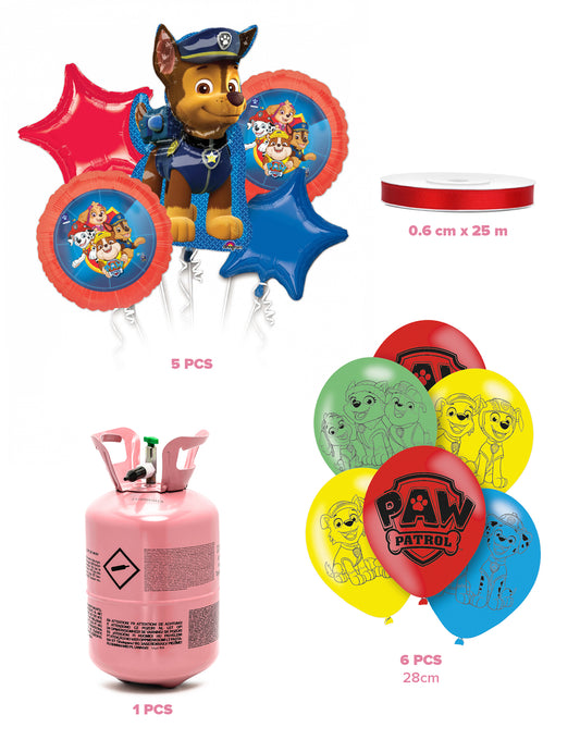 Kit de cilindros de hélio com 11 balões Paw Patrol™ e fita