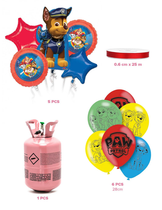 Kit de cilindros de hélio com 11 balões Paw Patrol™ e fita