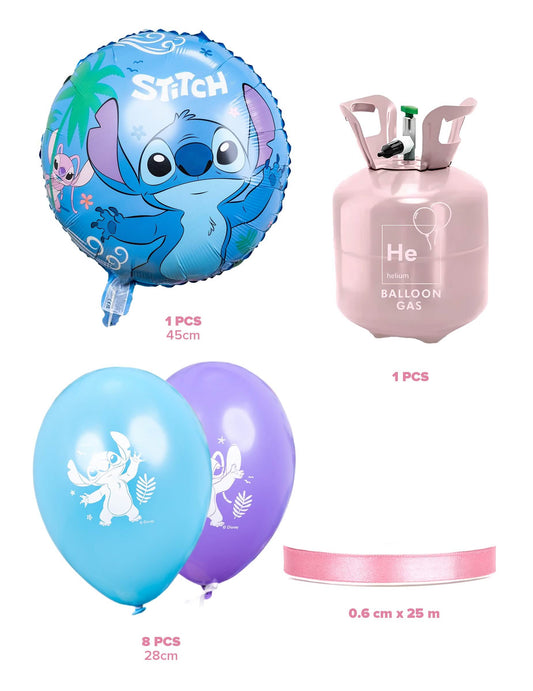 Kit de cilindros de hélio com 9 balões Stitch™ e fita